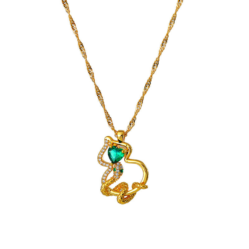 Original Design Light Luxury Micro Inlaid Zircon Snake Year Necklace Versatile Elegant Simple Gourd Collarbone Chain