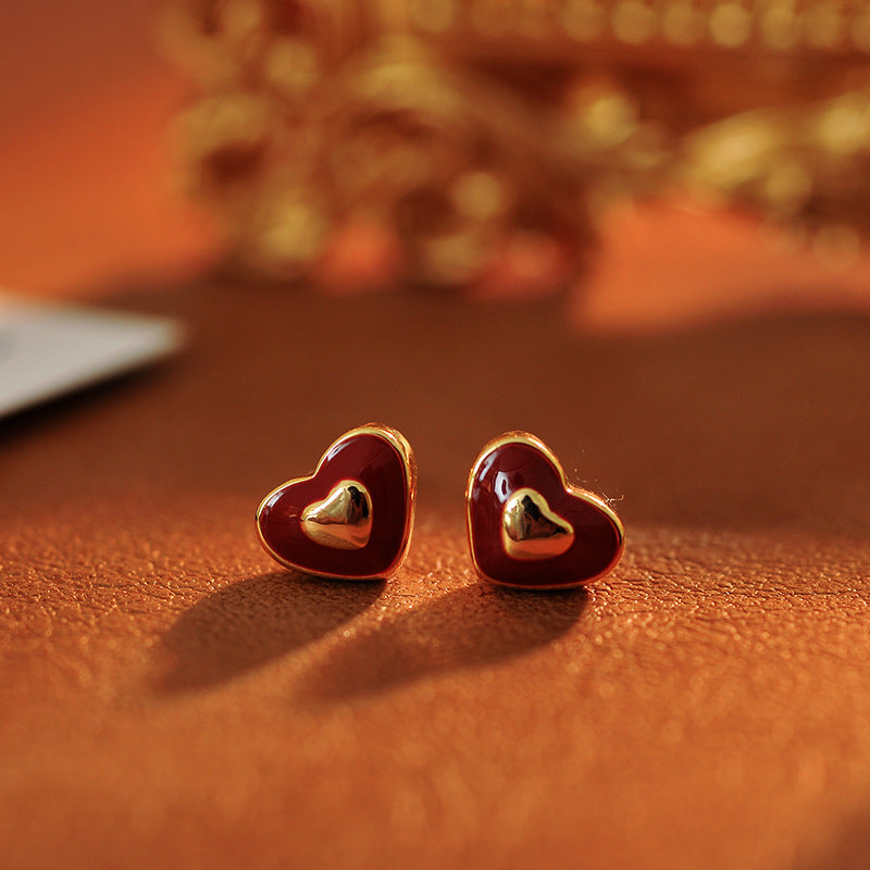 2025 New Red Glaze Heart Necklace Light Luxury Elegant Versatile Fashion Jewelry for Women