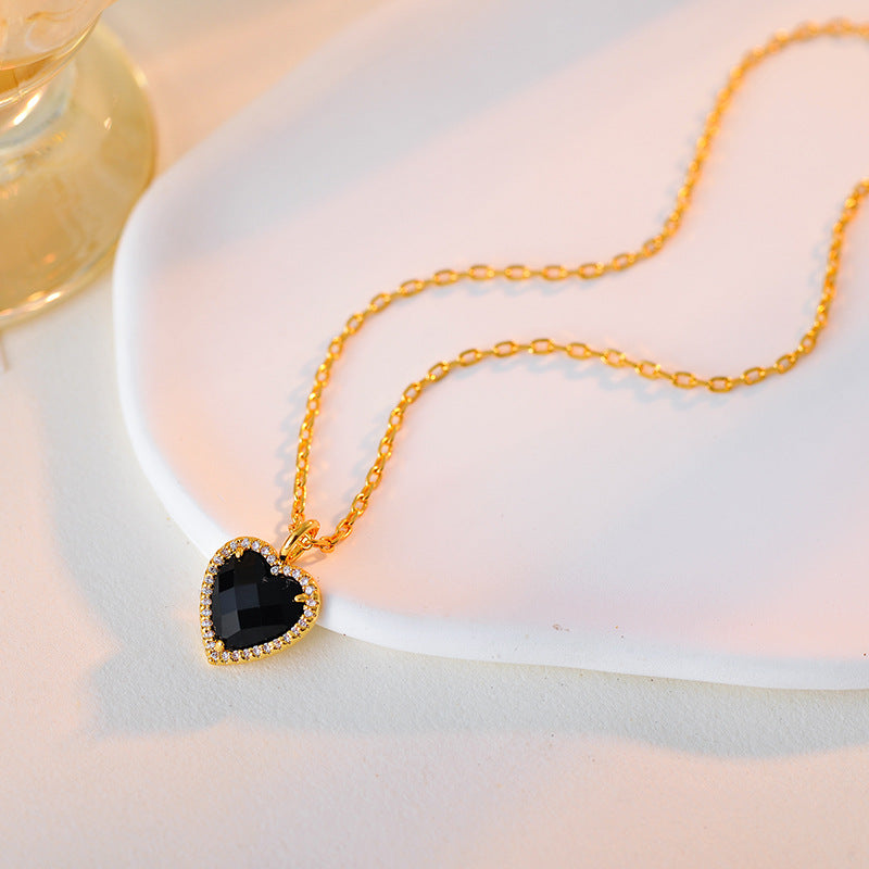 Cross-Border Fashion Full Diamond Heart Pendant Light Luxury Elegant Necklace for Women Internet Celebrity Versatile Collarbone Chain