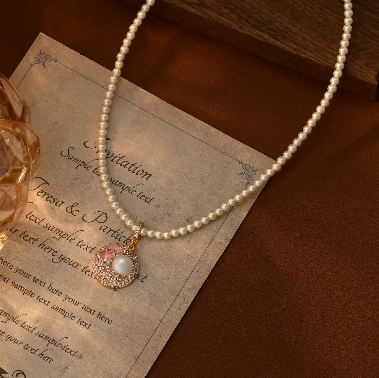 Natural Baroque Bead Pendant Fairy Pink Stone Versatile Sweet Style Necklace for Women Elegant Collarbone Chain