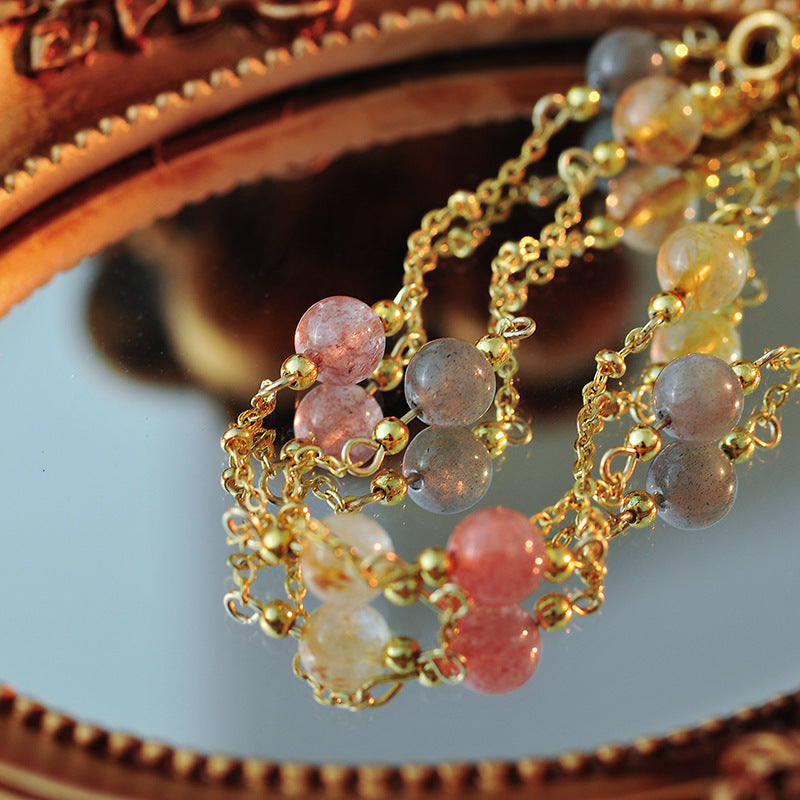 Japanese Retro Sweet Colorful Natural Stone Delicate Versatile Elegant Short Necklace Collarbone Chain A10190