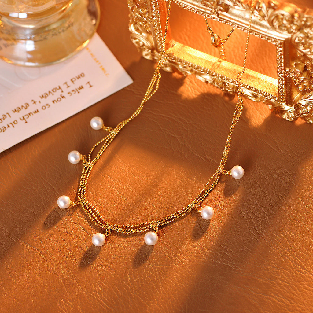 Natural Freshwater Pearl Necklace Retro Palace Style Niche Gold Tassel High-end Lace Necklace