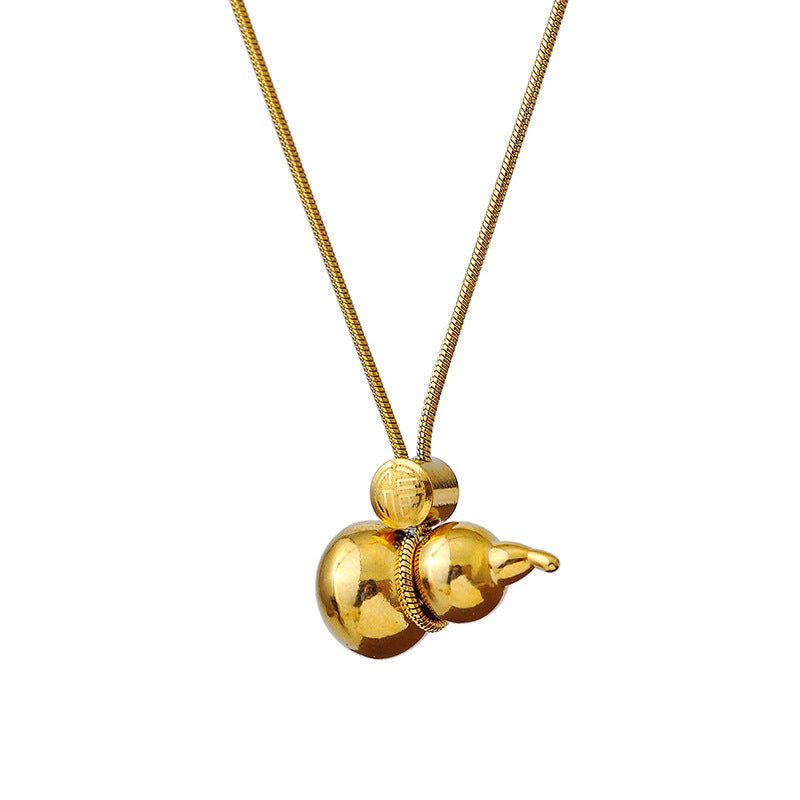 Premium Chinese Style Lucky Gourd Necklace INS Light Luxury High-End Original Design Copper Gold-Plated Clavicle Chain