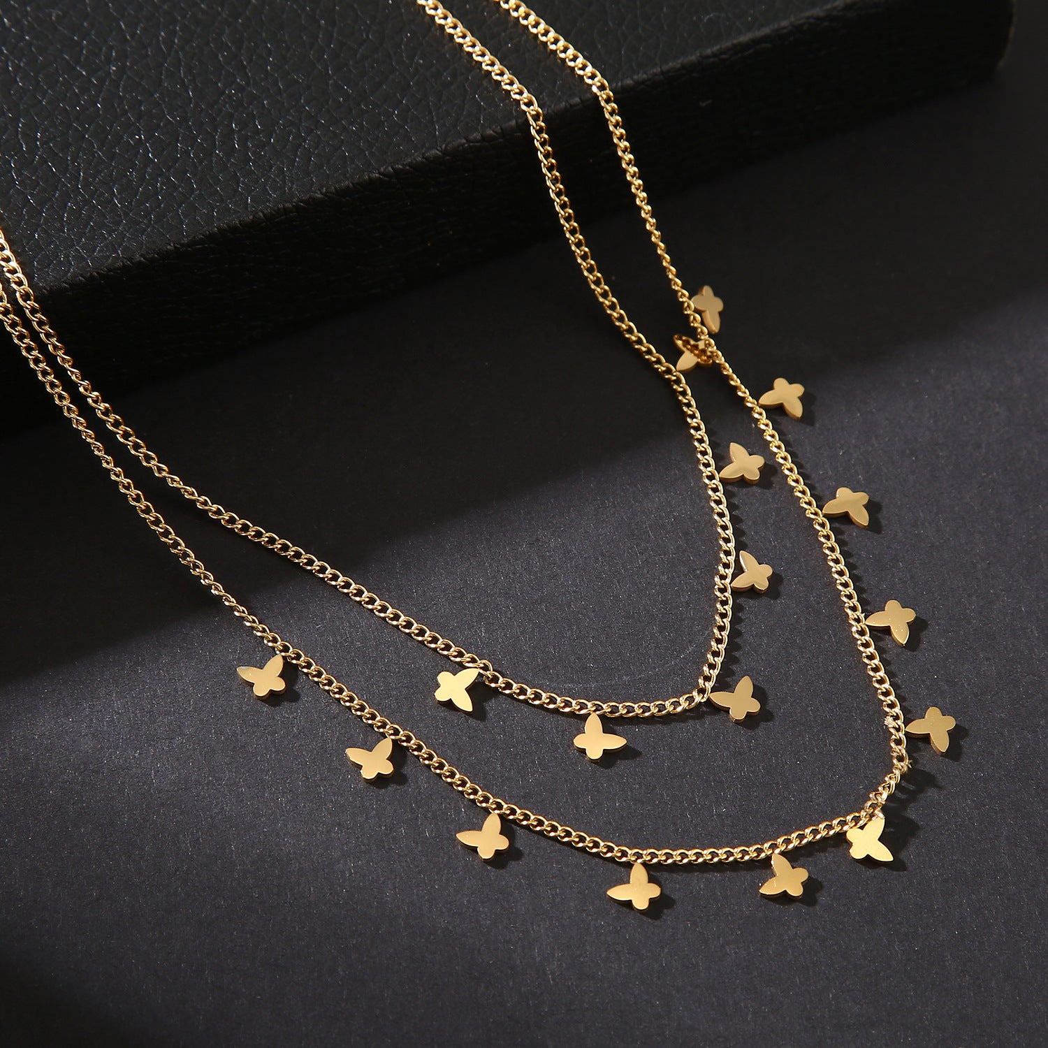 Design Sense Double Layer Butterfly Necklace 2025 New Trend High-end Titanium Steel Non-fading Versatile Collarbone Chain Necklace