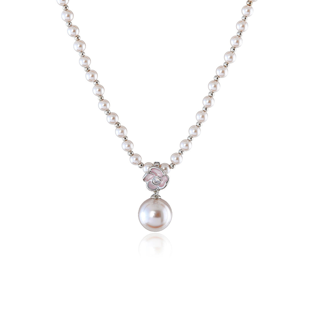 Fashionable Chanel Style Camellia Pearl Necklace Light Luxury Socialite Elegant Temperament Trendy Simple Jewelry