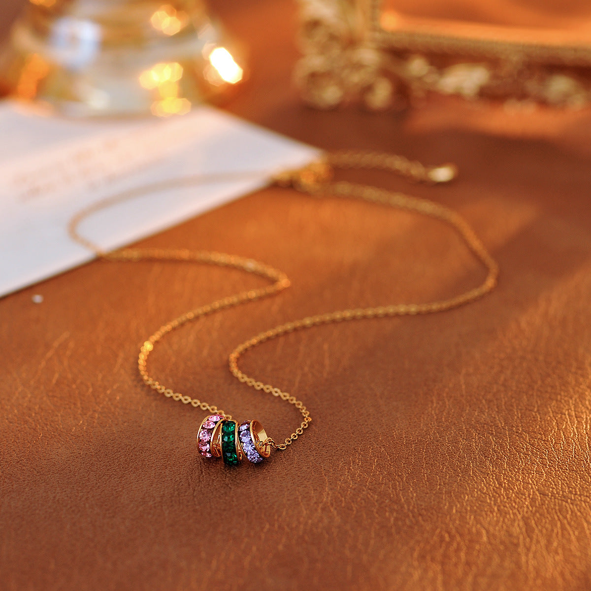 Hot-Selling [Spring and Prosperity] French Classic Fashion Versatile Colorful Circle Pendant Necklace Earrings