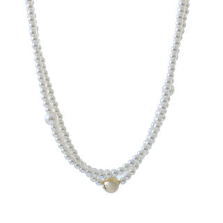 French Retro Hepburn Style Fashion Elegant Multi-layer Imitation Shijia High-gloss Pearl Small Gold Bead Short Necklace for Women