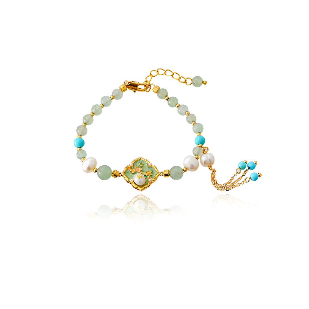 New Chinese Style Oil Drop Green Flower Necklace Niche Design Freshwater Pearl High-end Elegant Set