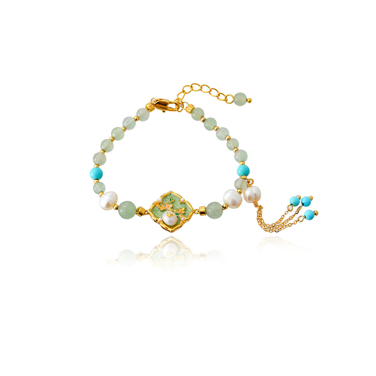 New Chinese Style Oil Drop Green Flower Necklace Niche Design Freshwater Pearl High-end Elegant Set