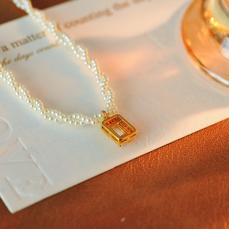 Double Layer Stacked Xiaomi Pearl Small Sugar Cube Necklace Collarbone Chain Light Luxury Niche New Hot-Selling Pendant