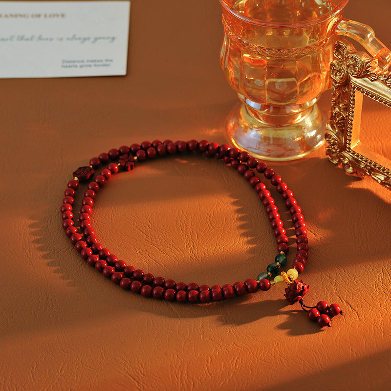 Cinnabar Bracelet for Women, Light Luxury, Niche, Exquisite, Double Circle Cinnabar Lotus Pendant Bracelet, Gift for Girlfriend or Best Friend