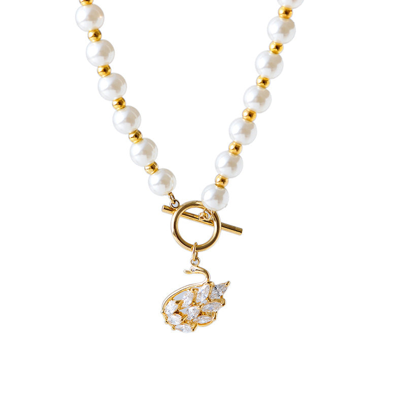 New European and American Style Pearl Necklace Light Luxury High-end Feel Elegant Wheat Ear Cute Shijia Pearl Necklace Collarbone Chain