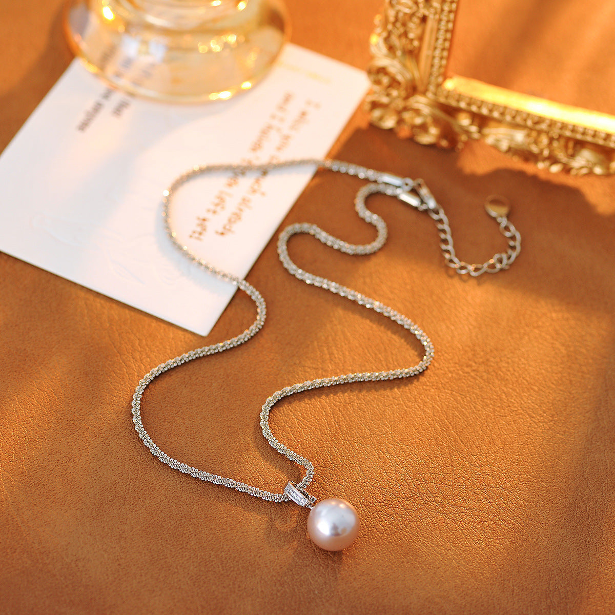 Universal Buckle Pearl Pendant Melad Braided Long Necklace Daily Versatile Decorative Chain Summer Women's Accessories
