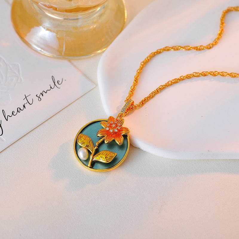 Vintage Oil Painting Style High-End Necklace Earrings Monet Retro French Light Luxury Pearl Choker Earrings for Women