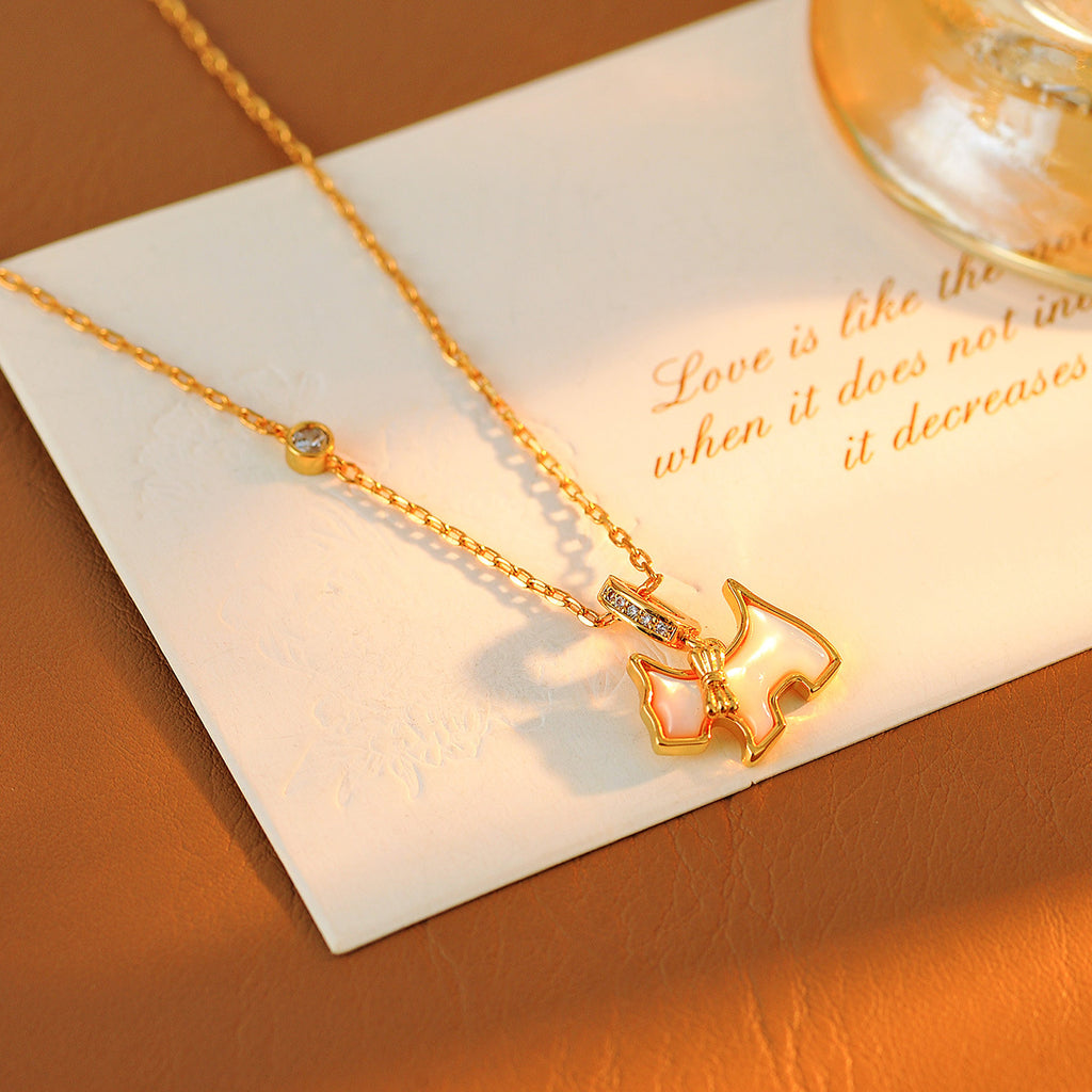 French Style Heart Puppy Necklace Hot-Selling Light Luxury Mother-of-Pearl Diamond Detachable Necklace Versatile Internet Celebrity Korean Version