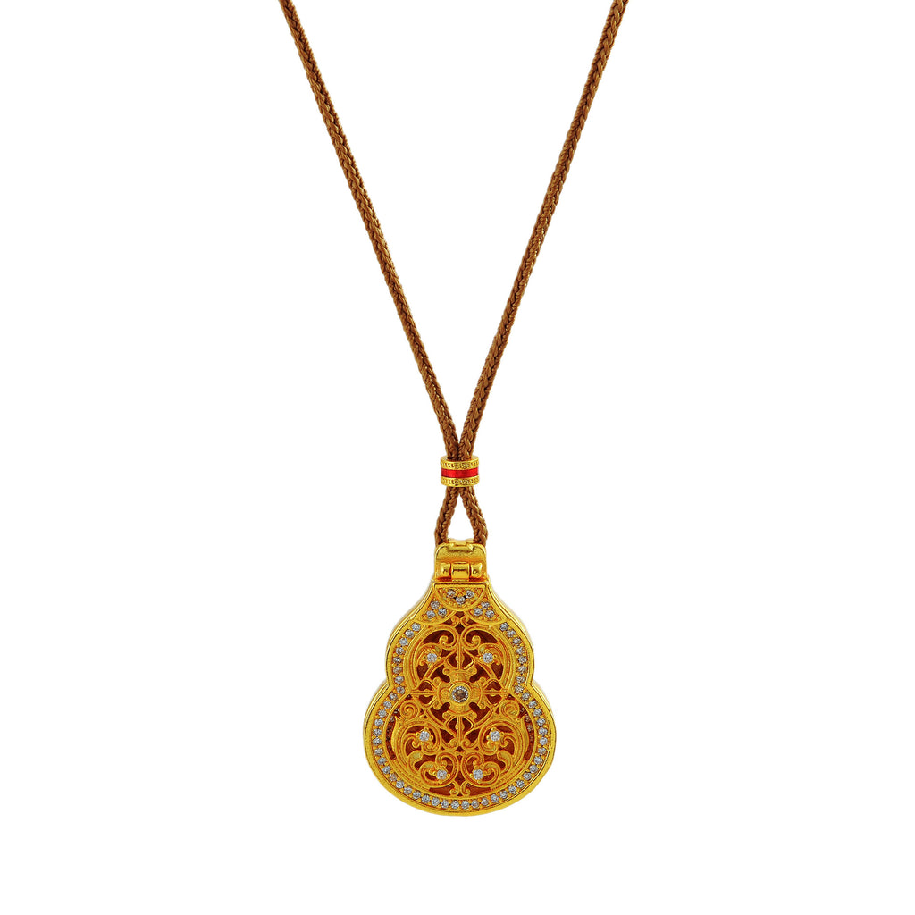 New Chinese Style Ancient Method Hollow Gourd Necklace with Inlaid Diamonds Guanyin Blessing Pendant Three-Dimensional New Light Luxury Non-Fading Pendant