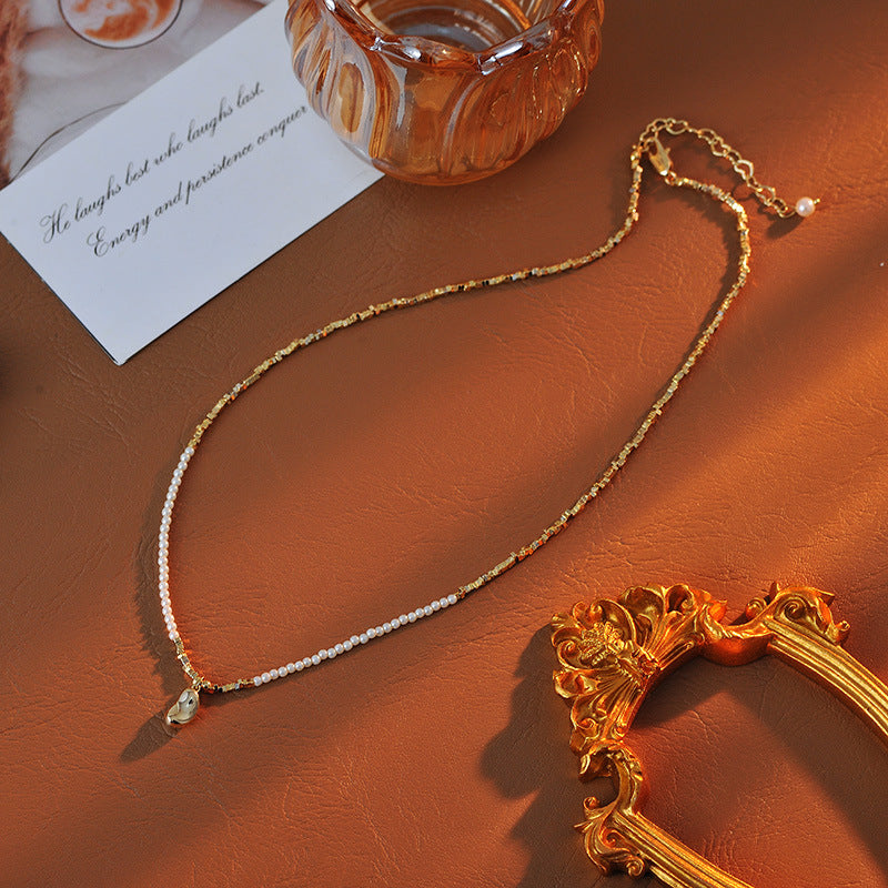 Korean Style Rice Grain Freshwater Pearl Pendant Necklace for Women, Unique and Elegant Super Fairy Acacia Bean Choker