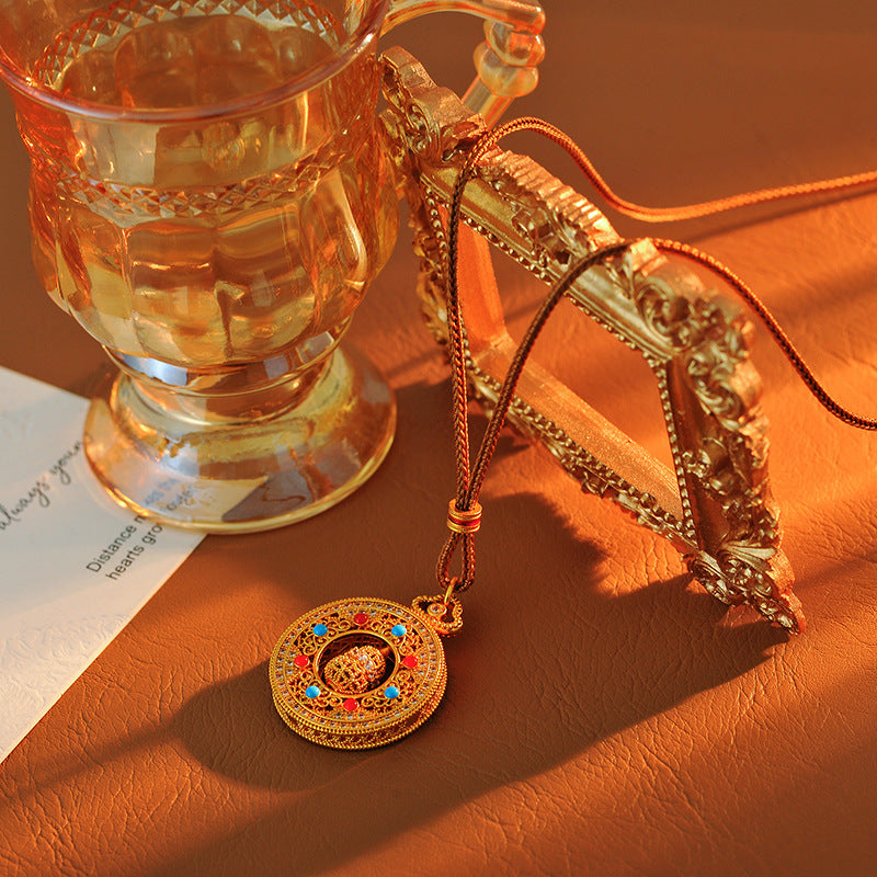 Fu Lu Eight Treasures Compass Gourd Ancient Gold Color Gold Shop Wei Xue Same Style Necklace Winter Accessories Long Sweater Chain