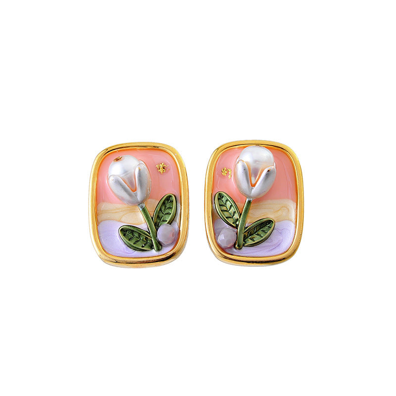 French Retro Oil Painting Pearl Pendant Oil Painting Style Necklace Universal Clasp Detachable Accessory