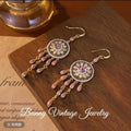High-end Design Ethnic Style Retro Purple Crystal Disc Tassel Earrings New Trend Hook Earrings