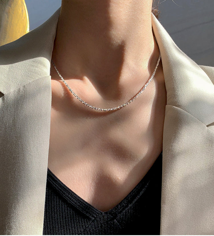 Titanium Steel Sparkling Thick Version Cauliflower Chain Necklace for Women, Light Luxury Heavy Craft, Adjustable Clavicle Chain, Plain Chain, Bare Chain