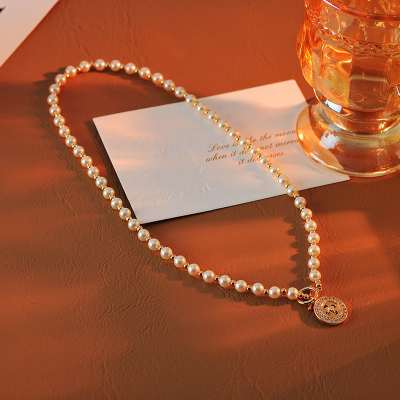 2025 Korean Version Button Pearl Necklace High-End Niche Sweater Chain Light Luxury Collarbone Chain