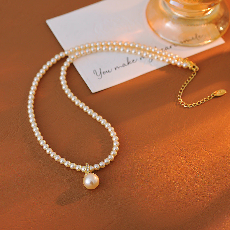 French Elegant Pearl Pendant Necklace for Women, Popular Light Luxury Collarbone Chain, Niche Temperament Accessory