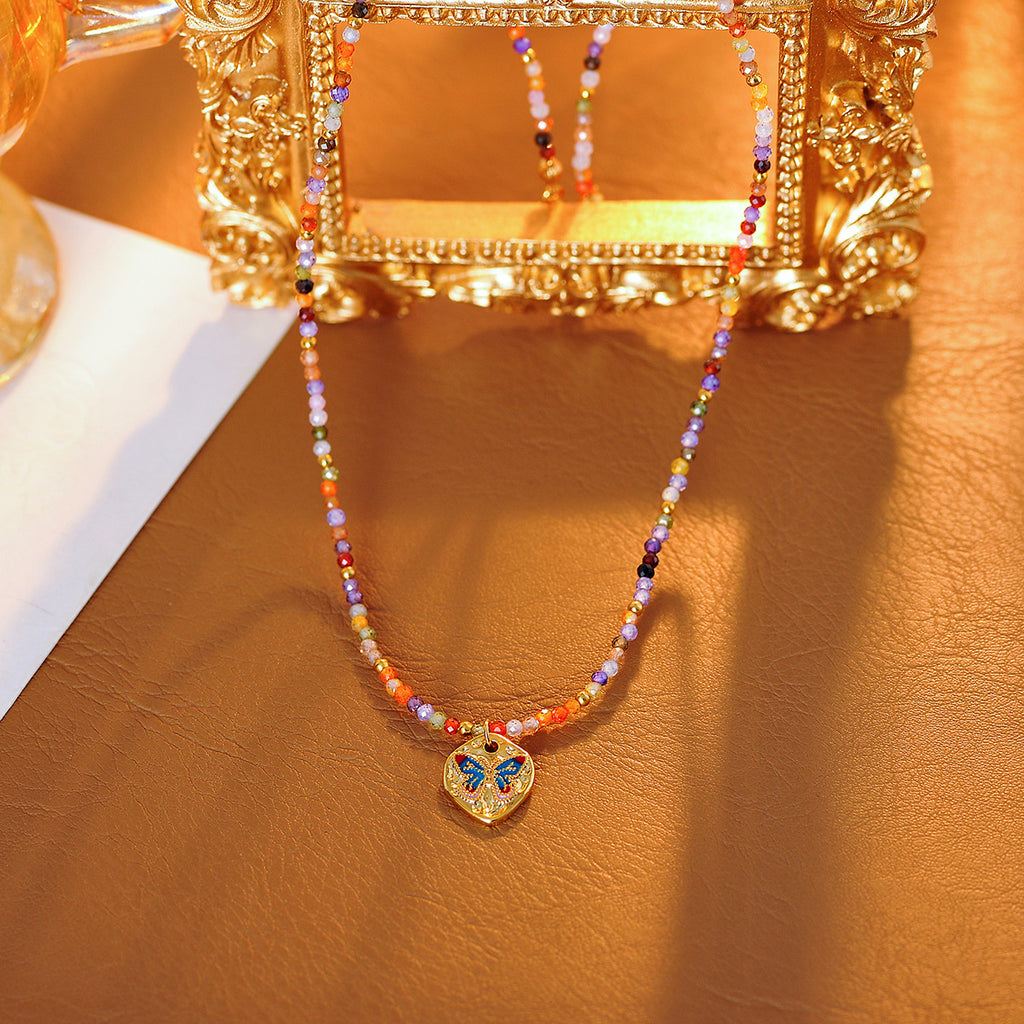 New Fashion Simple Colorful Beaded Butterfly Necklace for Women High-end Versatile Rainbow Collarbone Chain