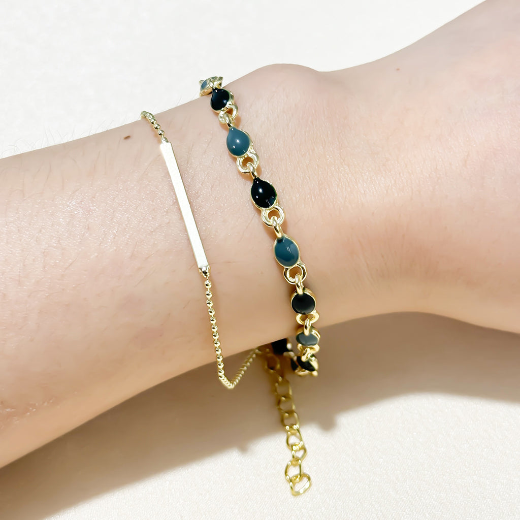 European and American Fashion Green Gemstone Double Layer Bracelet for Women, High-End Summer Niche Personality Versatile Bracelet