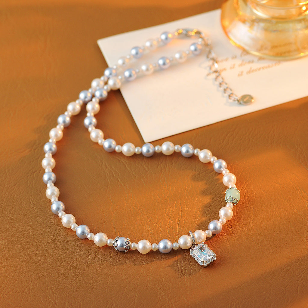 New Natural Blue Crystal Bead Necklace Choker Clavicle Chain Light Luxury Niche Shijia