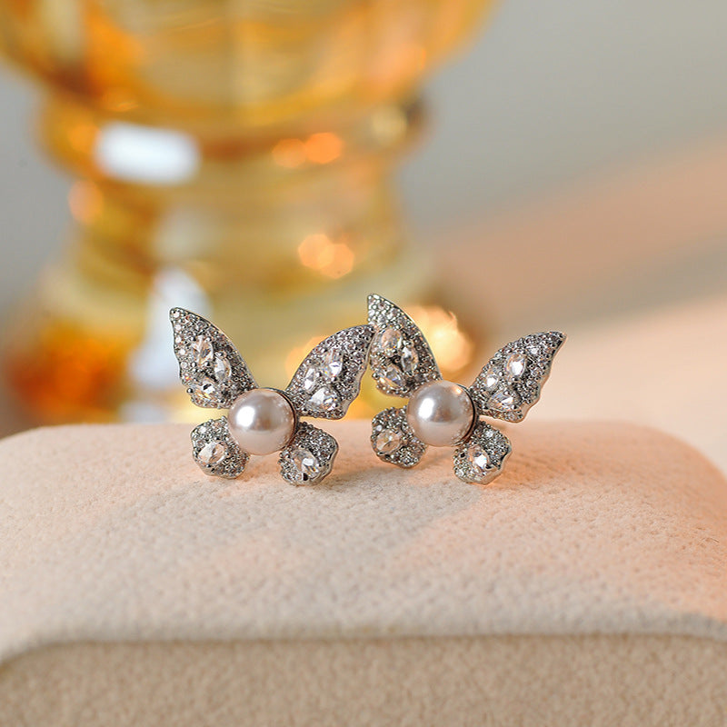 Autumn and Winter Must-Have Fashion Exquisite High-End New Manta Rose Pink Purple Pearl Butterfly Pendant Necklace Bracelet Earrings