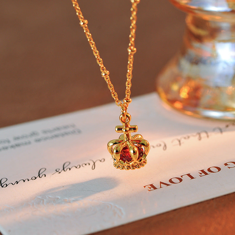 European and American New Retro Light Luxury Crown Zircon Necklace for Women Versatile High-end Simple Niche Fashion Minimalist Choker