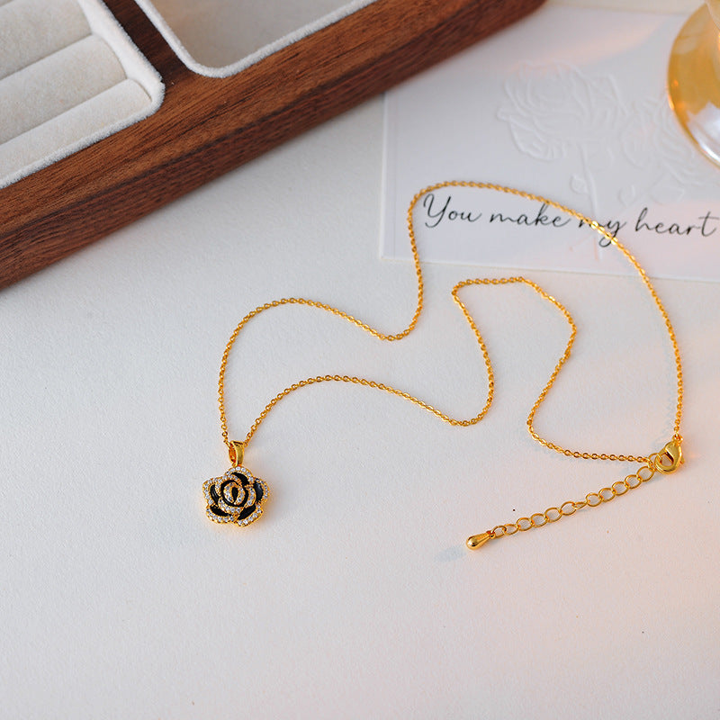 Micro Inlay Camellia Necklace for Women New Year Elegant High-end Versatile Niche Collarbone Chain Necklace