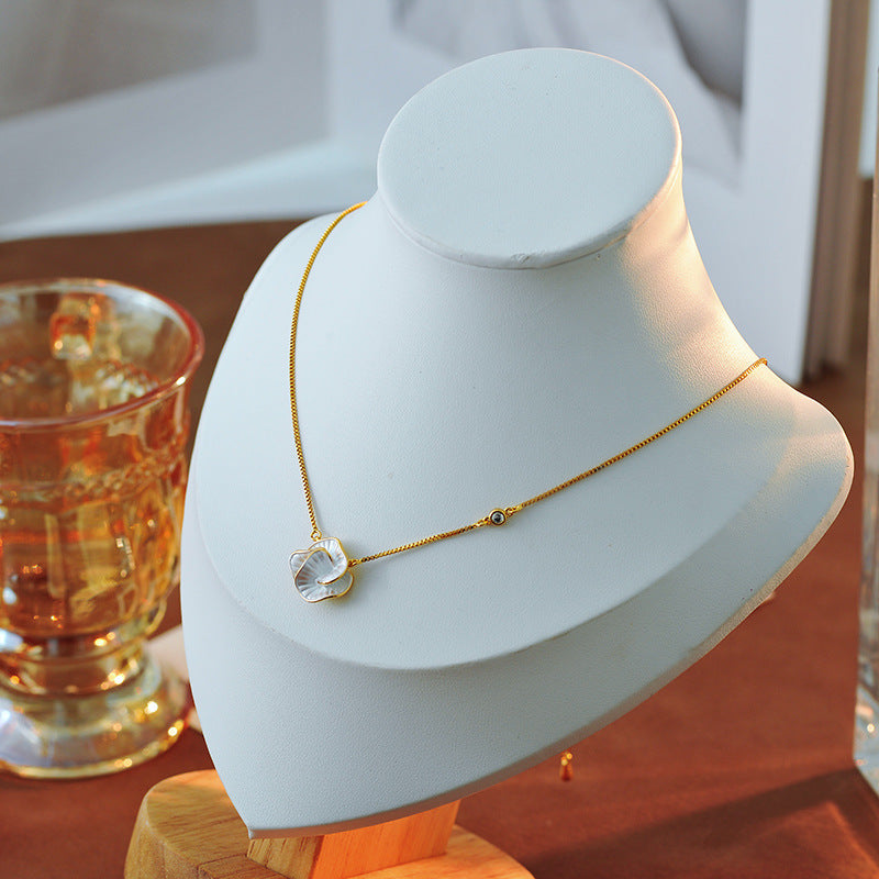 Korean Fashion New Oil Drop Camellia Collarbone Chain Necklace for Women Real Gold Plated Versatile Choker A10162