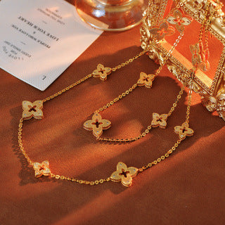 2025 New Four-Leaf Clover Gold Earrings Necklace Bracelet Sweater Chain Women Light Luxury Niche
