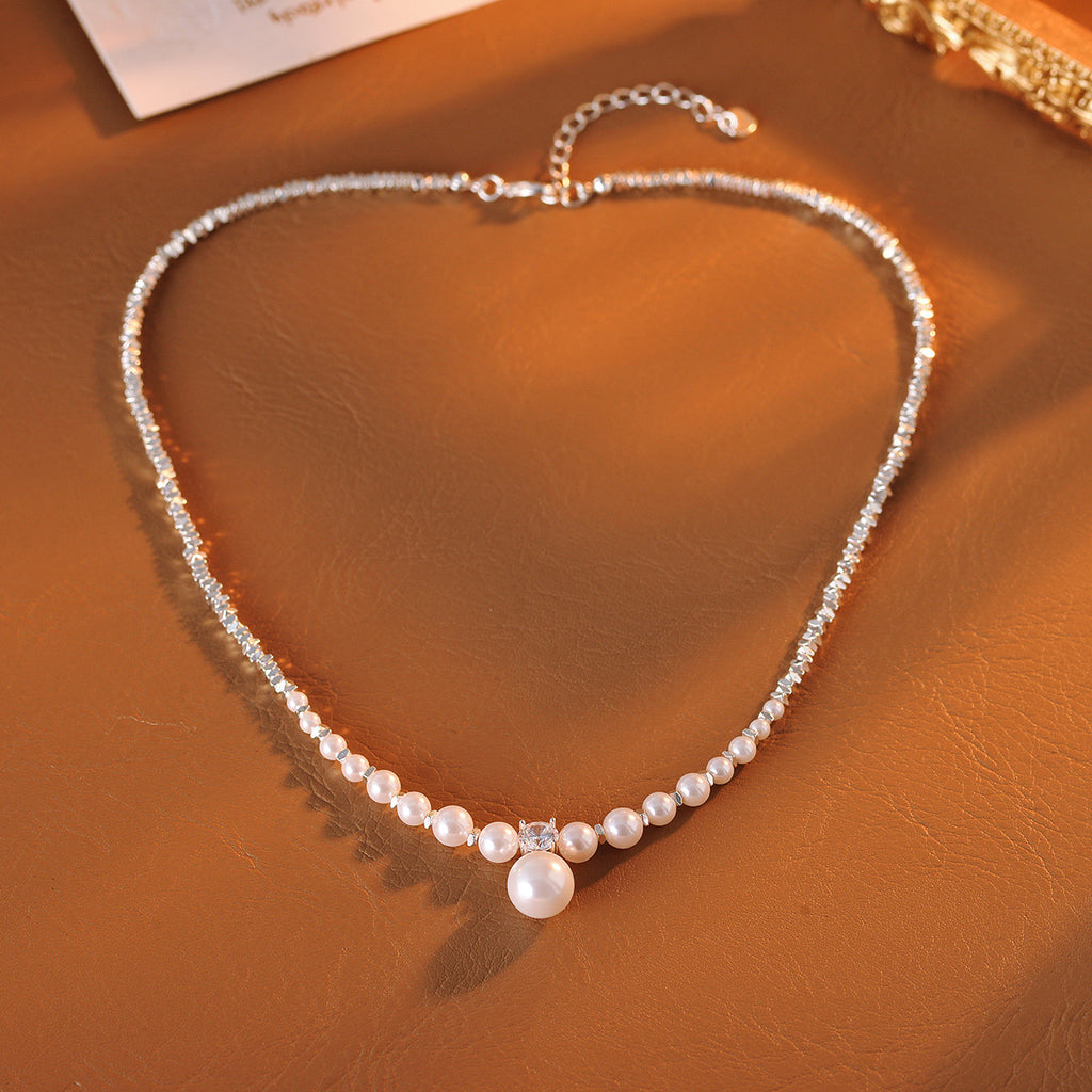Broken Silver Pearl Necklace Niche Design High-end Elegant Collarbone Chain Versatile Fashion Choker