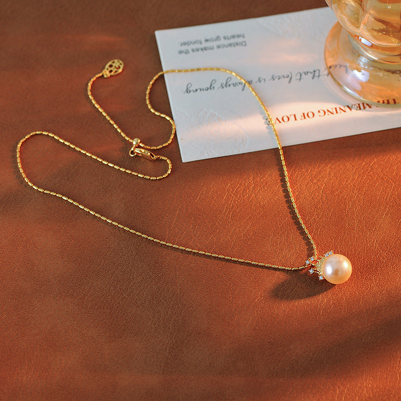 Dream Castle Princess Necklace French Court Style Shijia Pearl Collarbone Chain 18K Gold Plated Pearl Earrings Set for Women