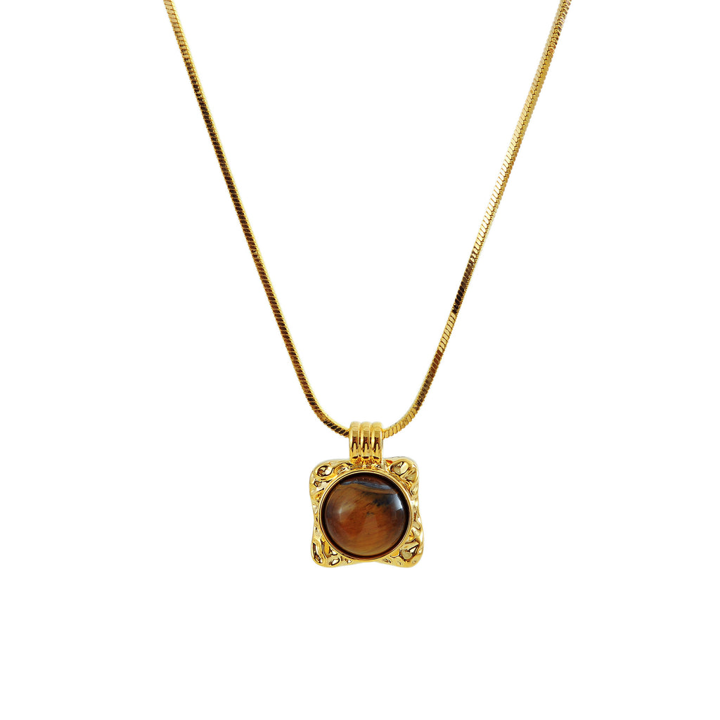 Milad Natural Tiger Eye Stone Necklace Pearl Sweater Chain Light Luxury High-End Feel Autumn Winter Versatile New Hot Item