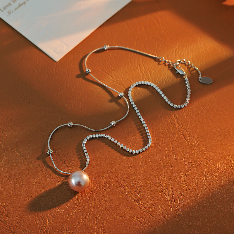 Elegant High-End Korean Dongdaemun Zircon Necklace Pearl Necklace Summer Versatile Elegant Personality Fashion Collarbone Chain