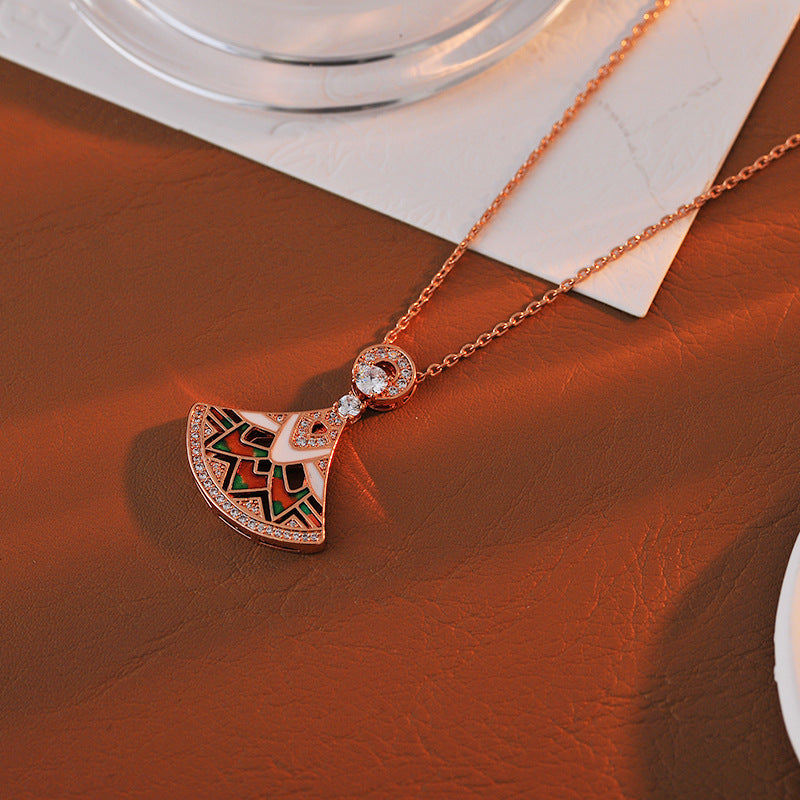 European and American Fashion Retro 18K Rose Gold Plated Fan-Shaped Gradient Enamel Craft Personality Simple Women's Fashion Necklace
