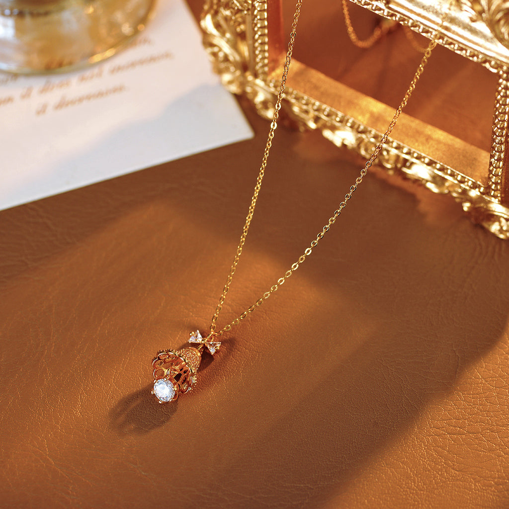 Real Gold Plated Trumpet Necklace Light Luxury Niche Bell Element New Trendy Elegant Collarbone Chain Accessory