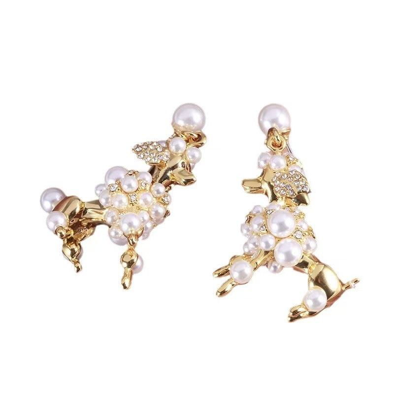 European and American Jewelry Creative Personality Sparkling Diamond Fun Cute Pearl 3D Dog Shape Necklace