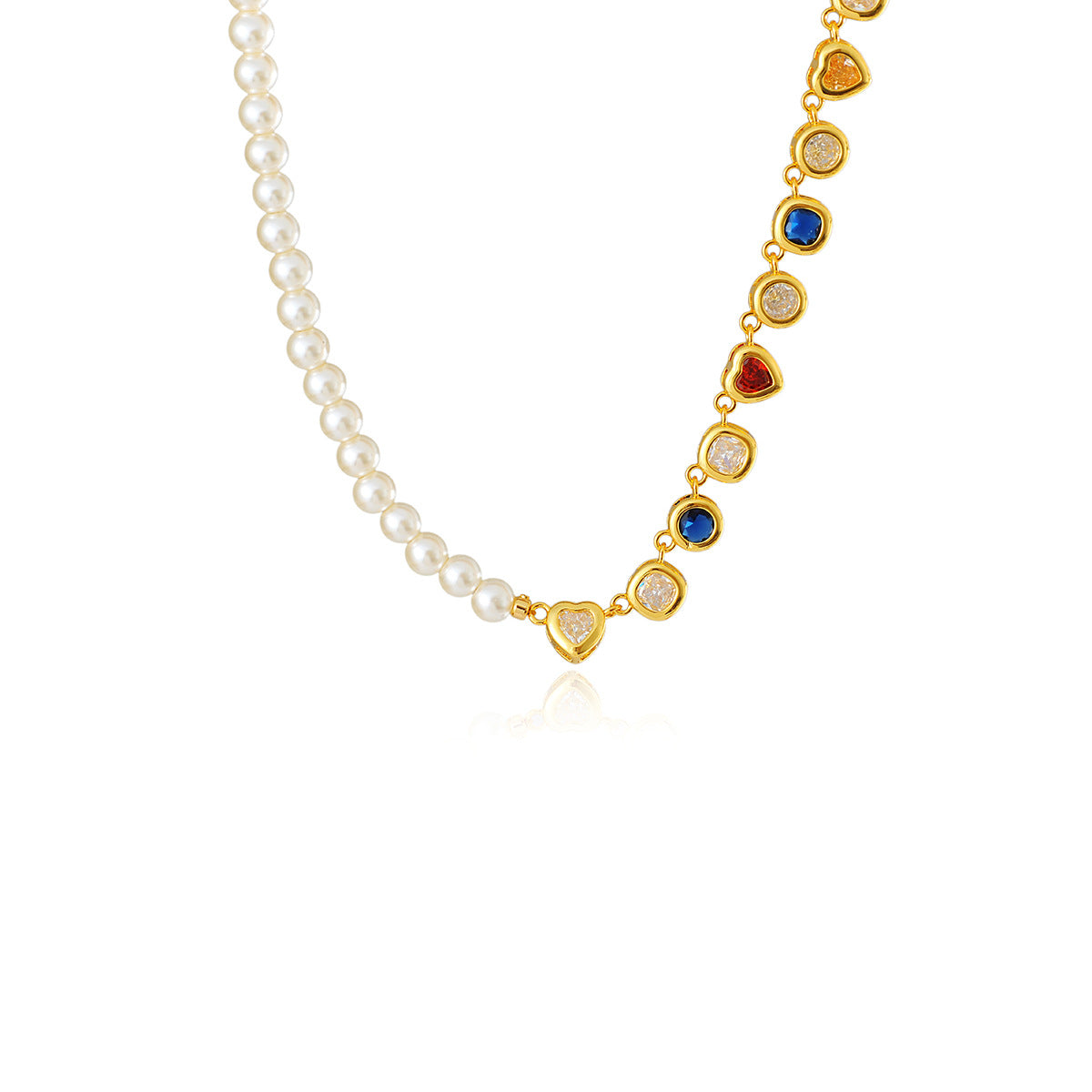 Original Fashion Retro Personality Colorful Zircon Pearl Beaded Necklace for Women Versatile High-end Simple Niche Choker