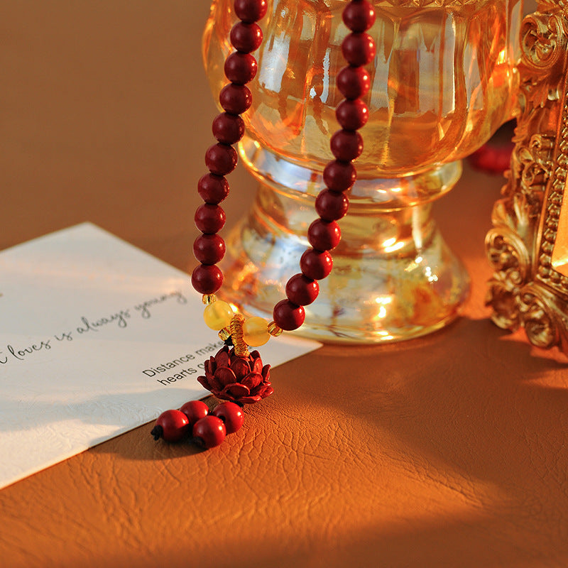 Cinnabar Bracelet for Women, Light Luxury, Niche, Exquisite, Double Circle Cinnabar Lotus Pendant Bracelet, Gift for Girlfriend or Best Friend