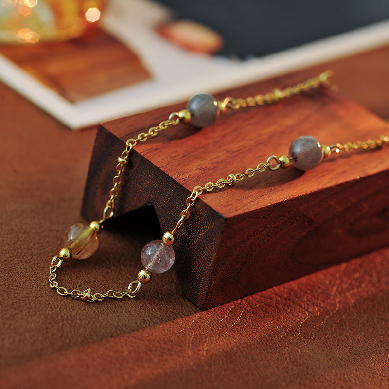 Japanese Retro Sweet Colorful Natural Stone Delicate Versatile Elegant Short Necklace Collarbone Chain A10190