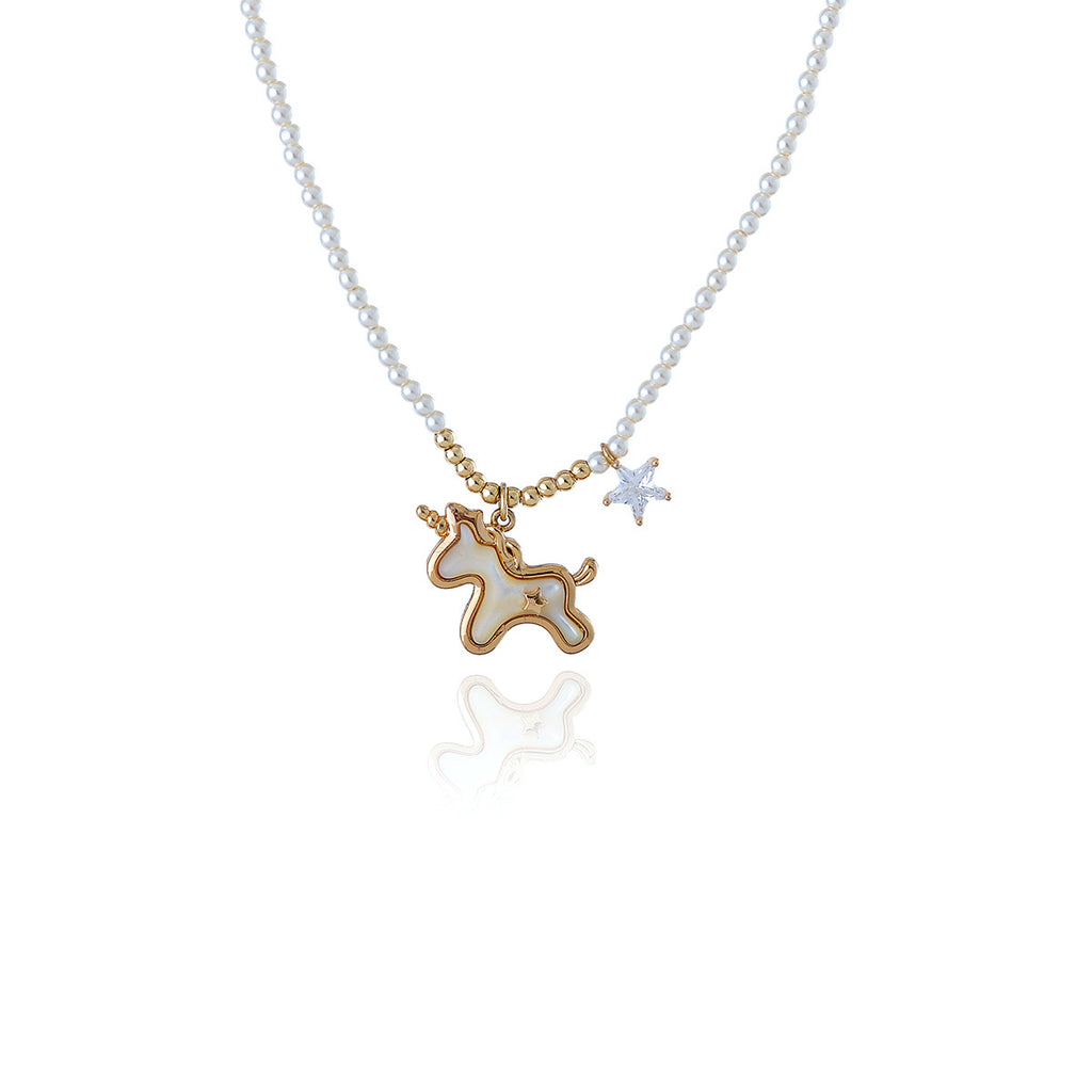Unicorn Necklace for Women, Light Luxury Niche New Model, Popular Star White Mother-of-Pearl Collarbone Chain