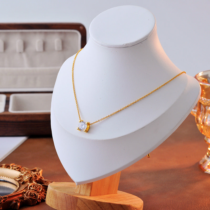 Fashion Versatile High-End Light Luxury Necklace Ultra Shiny Four-Claw Bullhead Zircon Collarbone Chain Elegant Petite Necklace for Women