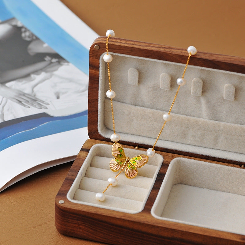 Falan Color Super Fairy Niche Design Simple Forest Style Butterfly Exquisite Baroque Pearl Simple Necklace