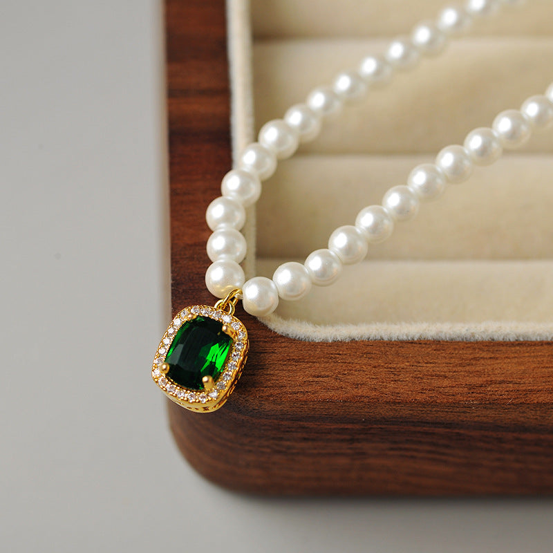 Real Gold Plated Zircon Pearl Necklace Simple High-end Elegant Collarbone Chain Fashion Versatile Light Luxury Jewelry