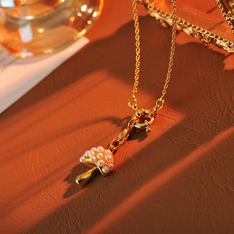 Unique Design Mushroom Cute Versatile Unique Forest Style Metal Texture Mushroom Pendant Necklace One Piece